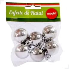 Estrela de natal Bola Prata Brilhante 3cm c/6