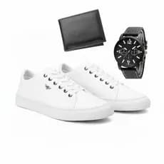 Kit Masculino Completo Sapatenis Casual Confortável + Relógio Masculino Analógico de Ponteiro + Carteira Masculina Elega