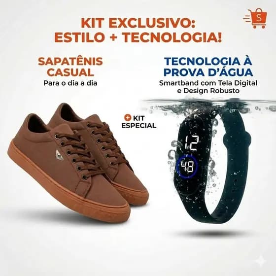 Kit Sapatenis Masculino Casual Confortável + Relógio Digital Masculino LED Esportivo Promoção Oferta