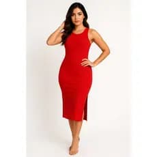 Vestido Regata Midi Feminino Malha Canelado Fenda Lateral