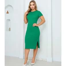 Vestido Midi Feminino Canelado Tubinho com Fenda Lateral Manga Curta, Ajustado ao Corpo, Look Casual Elegante P ao G