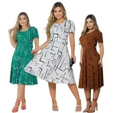 Vestido  Midi femenino Casual Senhoras Cinto Removível Manga Bufante Gola Redonda Sofisticação Praticidade