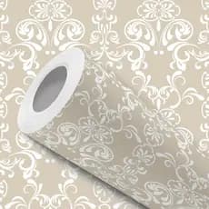 Papel de Parede Vinílico Provençal Arabesco Bege Fácil de Aplicar