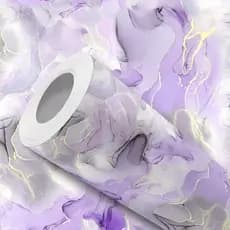 Papel de Parede Vinílico Mármore Aquarela Cinza Roxo Fácil de Aplicar