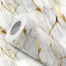 Papel de Parede Vinílico Mármore Branco Com Dourado Fácil de Aplicar