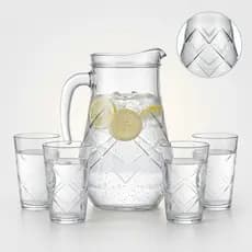 Kit Jarra De Vidro Nadir 1,5l + 4 Copos Maracatu 265ml Suco Água Bebidas Presente