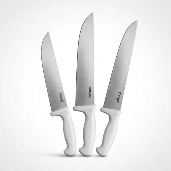 Kit 3 Facas Profissionais Inox 8" 10" 12" Super Afiadas Churrasco Açougue Cozinha
