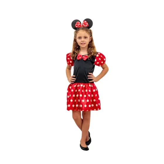 Vestido Infantil Minnie Mouse Fantasia da Minnie infantil + Tiara Kids Infantil Disney