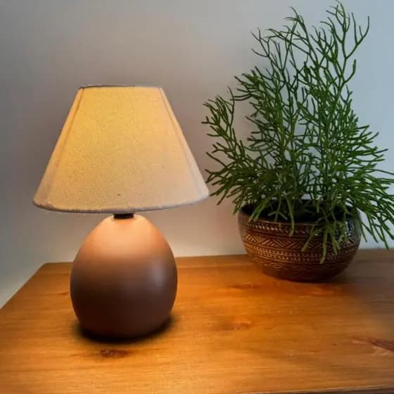Abajur Luminária de Cerâmica Com Cúpula de tecido para Decoração Quarto Sala Escritório