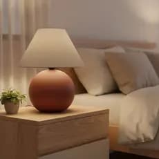 Abajur Bolinha Grande de Cerâmica Com Cúpula de Tecido Decoração Quarto Sala Escritório Varias Cores