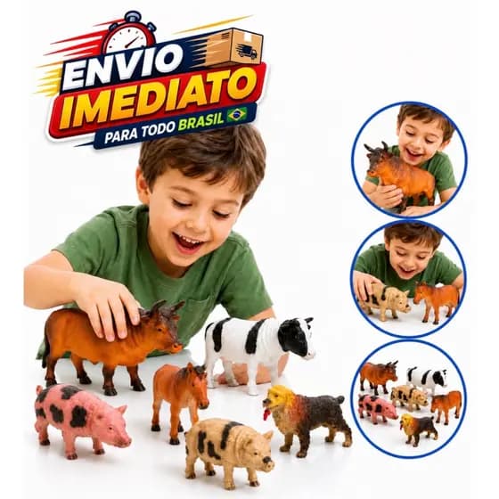 Kit 6 Animais de Fazenda Grandes Infantil Peças Realistas Brinquedo Educativo Presente Criança