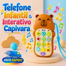 Telefone Infantil Para Bebês Musical Capivara Interativo com Sons e Luz Educativos Mordedor Presente Criança Tummy Time