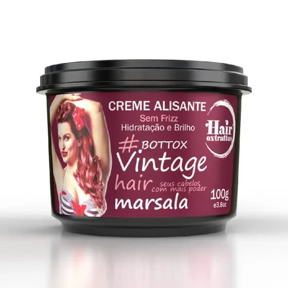 Creme Alisante Bottox Vintage Hair 100g MARSALA Hair Extrattus | Redução de Volume, Brilho e Efeito Liso Duradouro