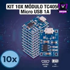 kit C/ 5 | 10 TP4056  Módulo Carregador Bateria Lítio Micro USB 1A com Proteção (BMS 1S) 18650