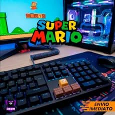 4 Keycaps Mario Bros + Removedor de Tecla - 1 Bloco '?' Amarelo + 3 Blocos Tijolo