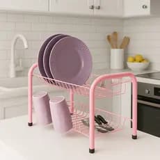 Escorredor de Louça Rosa Duplex Beliche 13 pratos 6 Copos Não Enferruja Resistente Linha Luxo
