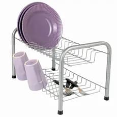 Escorredor de Louça beliche Linha Luxo Aço Resistente Porta Copos 13 Pratos 6 Copos PRATA