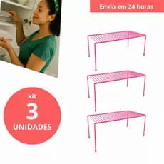 Kit 3 Organizadores Suporte de Pratos Médio Para Armário Louça Escorredor de Louça Cozinha Prateleira Porta Louças