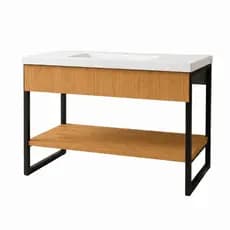 Gabinete de Banheiro Industrial Aço Dourado e MDF Lavabo Pia Inclusa