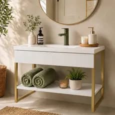 Móvel Armário de Banheiro Gabiente Lavabo Moderno MDF e Ferro Com Prateleira