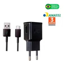 Carregador Samsung Turbo 15W + Cabo USB-C Preto A05 A15 A16 A36 A55 M35 M55 S23 S24 S25 Original