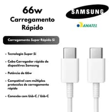 Cabo Samsung Original Tipo C Turbo - Carregamento Rápido A05 A06 A15 A16 A25 A35 A55 S24 S25 M55
