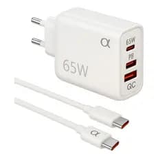 Carregador Turbo GaN 65W – 2 USB-C PD + 1 USB-A QC, Bivolt, Alta Potência  Cabo Tipo-C Incluso Proteção Contra Superaque