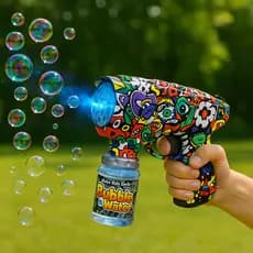 Pistola Lança Bolhas Brinquedo Infantil Automática com Luzes LED | Brilha no Escuro | Arminha de Bolhas Multicolorida
