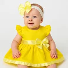 Vestido Menina Bebê Luxo | Vestido Princesa Amarelo Com Voil E Tiara - Moda Infantil