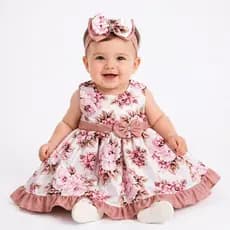 Vestido Infantil Bebê Menina Ariele Com Tiara P ao 3 Anos Roupa 100% Algodão Infantil