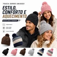 Touca Gorro Unissex de Tricô com Pompom Barra Dobrada Adulto Casual Fashion