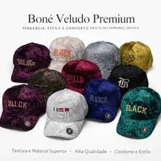 Boné Veludo Premium Black Co Unissex Ajustável Fecho Metal Estilo Casual Top