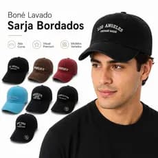 Boné Sarja Lavado 100% Algodão Aba Curva Ajustável Bordado Estilo Vintage Premium