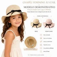 Chapéu Feminino Juvenil Praia Verão com Laço Pérolas e Elástico Charmoso para Viagens e Passeios