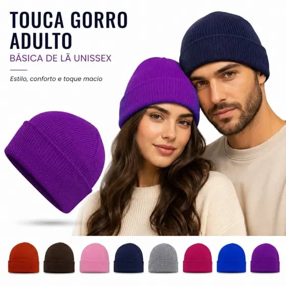 Touca Gorro Lisa Adulto Unissex Tricô Tipo Lã Macia Barra Dobrada Inverno Casual
