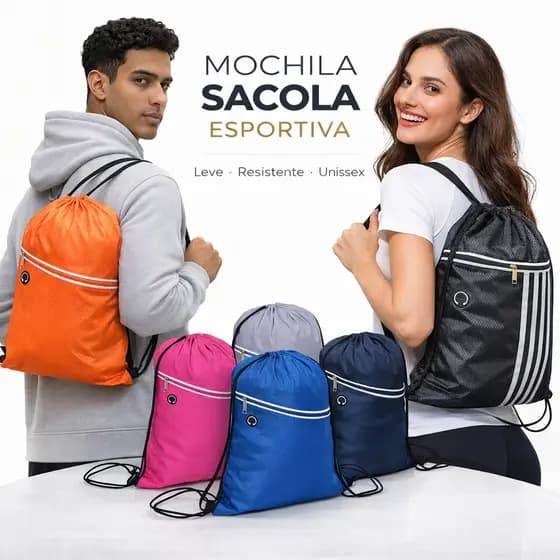 Mochila Sacola Esportiva Academia Unissex com Cordão Leve Resistente Treino Futebol Passeio