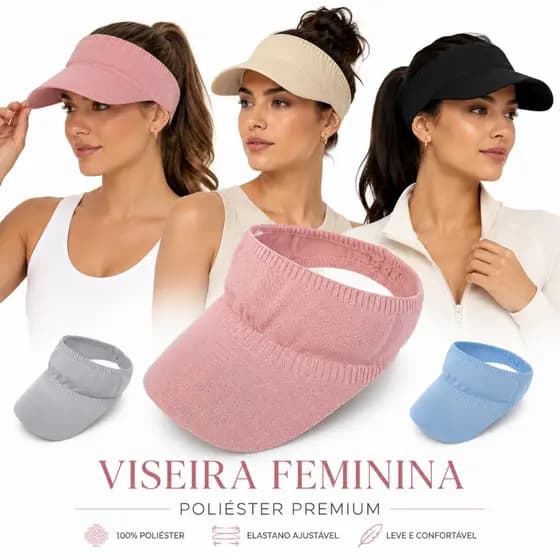 Viseira Feminina Poliéster Premium Ajustável Leve Confortável para Praia Caminhada e Sol