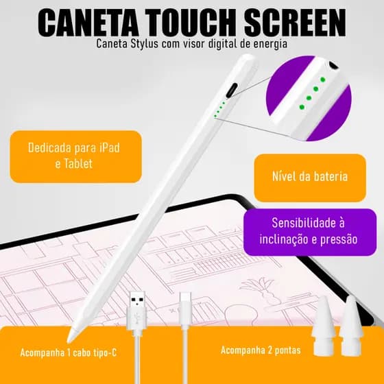 10ª Geração Caneta Touch Ponta Fina Desenho iPad iPhone Android Alta Precisão Universal Visor Bateria Original