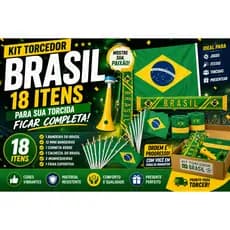 Kit Torcedor Brasil 18 Peças Copa 2026 Completo Bandeira Corneta Cachecol Faixa Festa Jogos Torcida