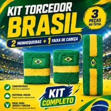 Kit Faixa Esportiva + 2 Munhequeiras Brasil Verde Amarelo Torcida Futebol Jogos Copa Festa