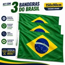 Kit 1 / 2 / 3 Bandeira do Brasil Grande 1,5mt por 90cm Mastro e Parede com Cores Fortes e Nítidas