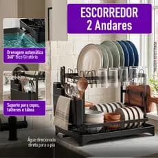 Escorredor De Louça Inox 2 Andares Com Dreno 360° Porta Talheres Copos Organizador De Pia Antiferrugem