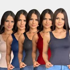 KIT 5 BLUSAS REGATAS FEMININAS ALCA LARCA COR ESCURA