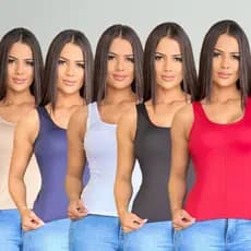 Kit 5 Blusinhas Regatas Femininas Alça Larga Costura no Meio em Microfibra sem Bojo Fresquinha