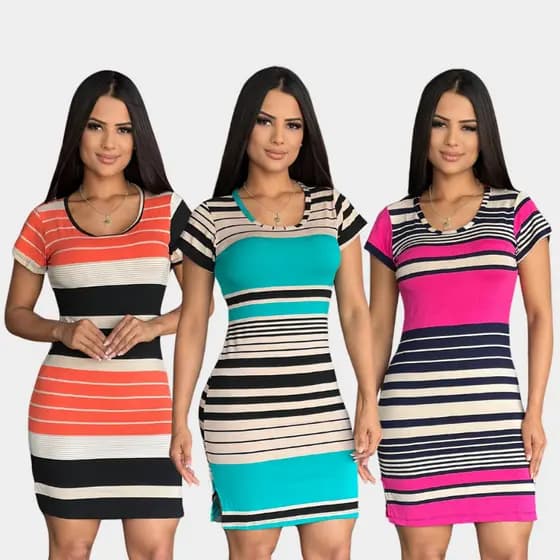 Vestido Listras Descontinuadas Manga Tubinho