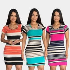 Vestido Listras Descontinuadas Manga Tubinho