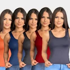 KIT 5 BLUSAS REGATAS FEMININAS ALCA LARCA CORES ESCURAS