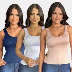 KIT 3 BLUSAS REGATAS FEMININAS ALCA LARGA