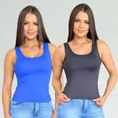 Kit 2 Regatas em Suplex de Poliamida Alça Larga Regatinha Feminina