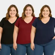 Blusa Feminina T-Shirt Plus Size Manga Curta Gola V Malha de Viscolycra  Premium